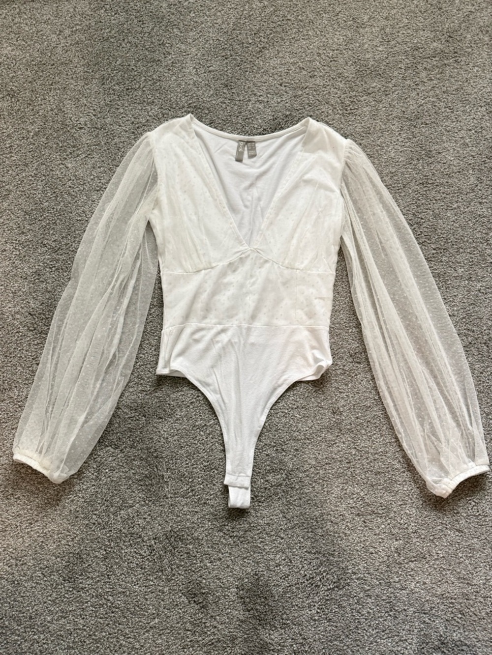 ASOS White Sheer Mesh Sleeve V‑Neck Bodysuit